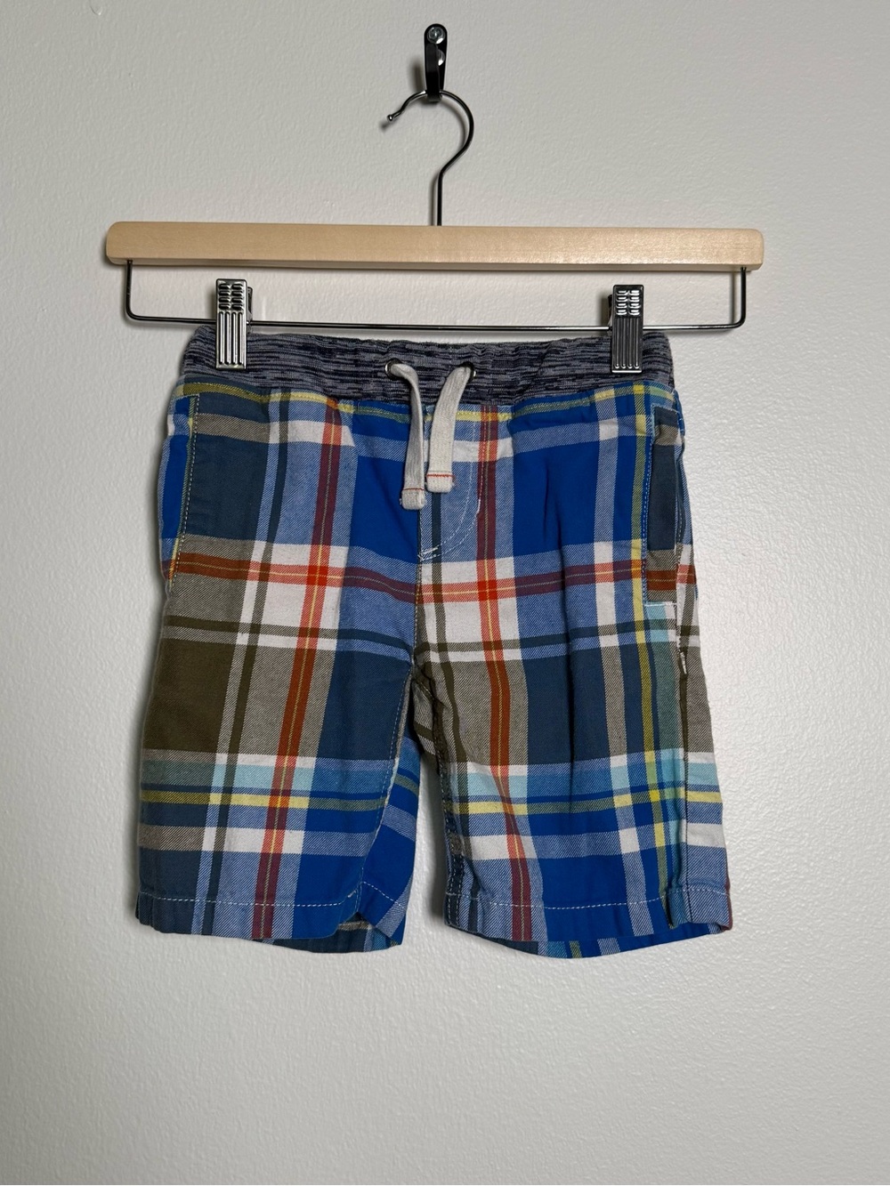 Boden Shorts Boys Kids 3T Years Blue Plaid Pull On Elastic Waist Pockets Cotton